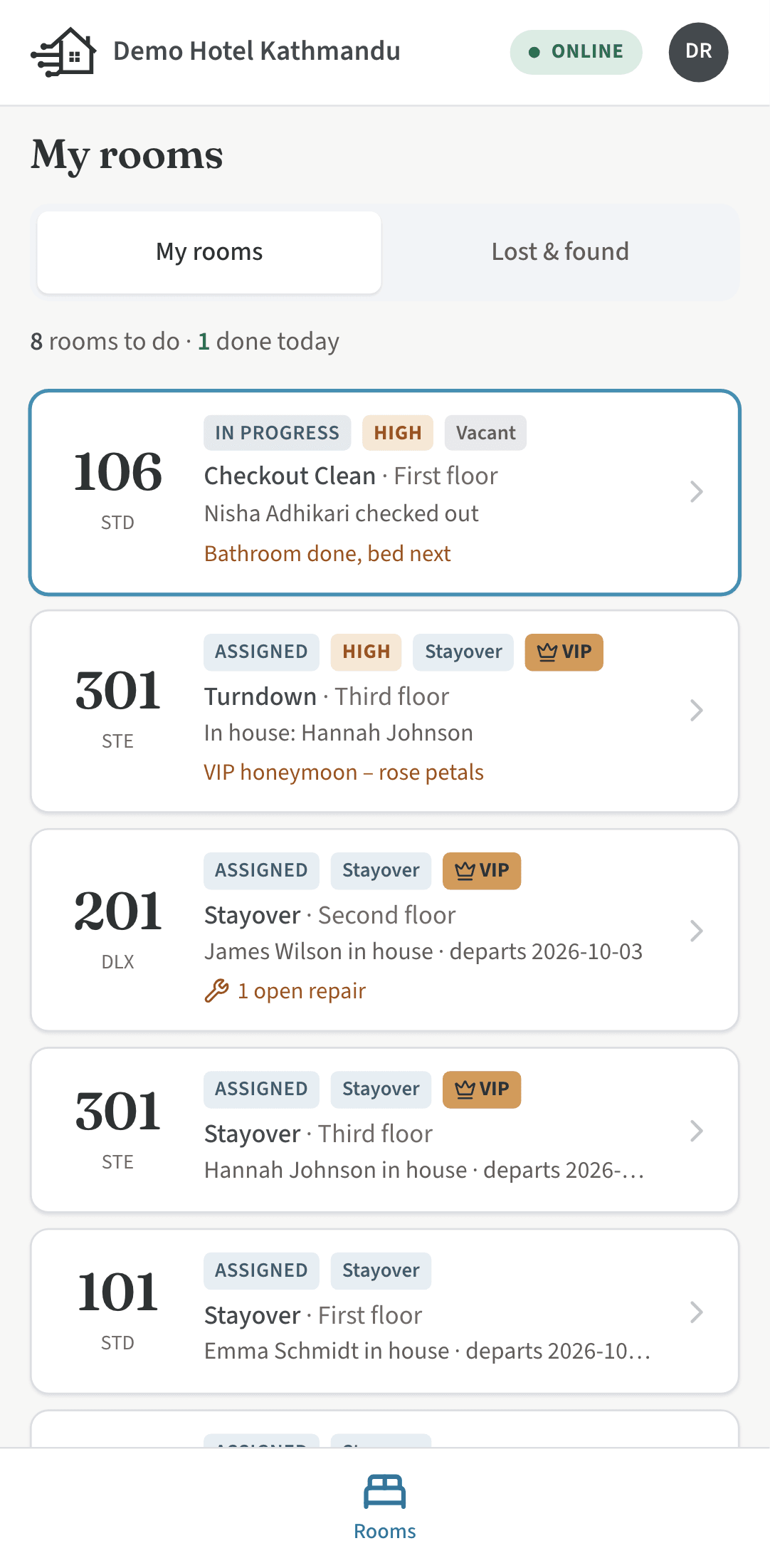 Housekeeping checklist on a phone